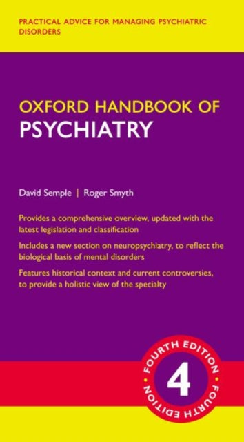 Description: This new fourth edition of the Oxford Handbook of Psychiatry is the essential evidence - based companion to all aspects of psychiatry from diagnosis and conducting a clinical interview to management by subspecialty.