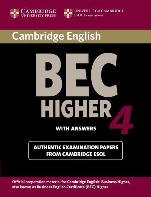 Binding: Paperback
Description: Four authentic BEC past papers from Cambridge ESOL for BEC Preliminary Vantage and Higher.
