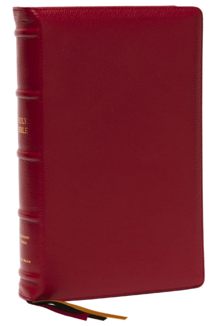 Binding: Special Bindings
Description: Navigate through Scripture easily with a KJV Bible that contains a unique single - column format and thousands of cross - references located at the ends of verses wrapped in a stunning crimson goatskin cover and European Bible paper inside for a lifetime in God's Word.