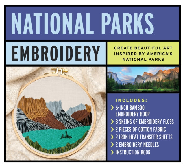 Binding: Kit
Description: Stitch your way across the US a with 10 embroidery patterns featuring the most popular national parks and the materials to make any 2 of the projects. National Parks Embroidery kit brings home the majesty of our national parks.