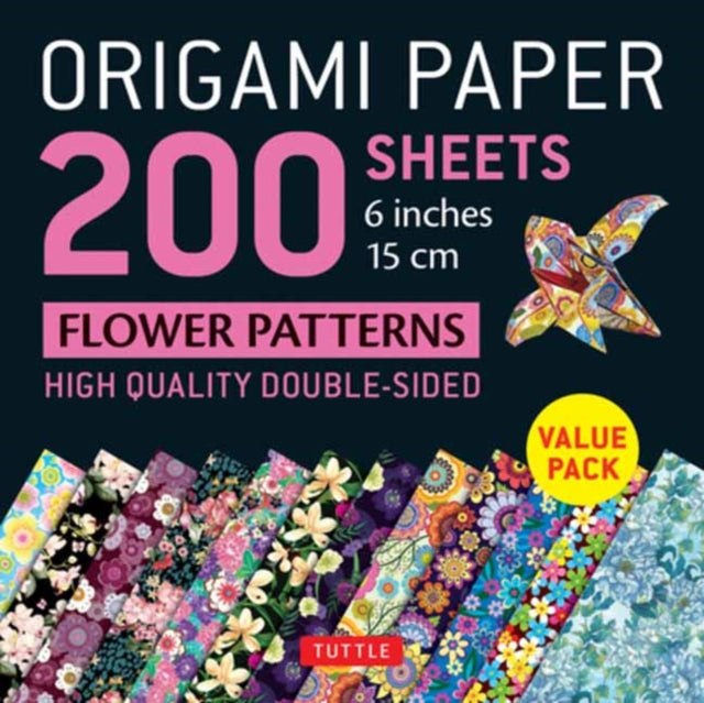 Tuttle Publishing - Origami Paper 200 Sheets Flower Patterns 6" (15 Cm) Double Sided Origami Sheets Printed With 12 Different Designs (Instructions For 6 Projects Included)