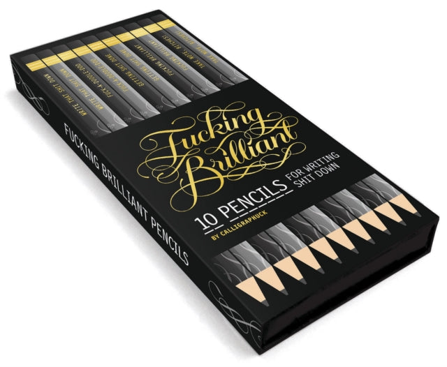 Binding: Creative Materials
Description: This fancy - ass set of ten graphite eraser - topped Standard HB/ No. 2 pencils features inspirational profanity calligraphic flourishes and foil stamping. A great way to add a touch of humor and irreverence to everyday writings.