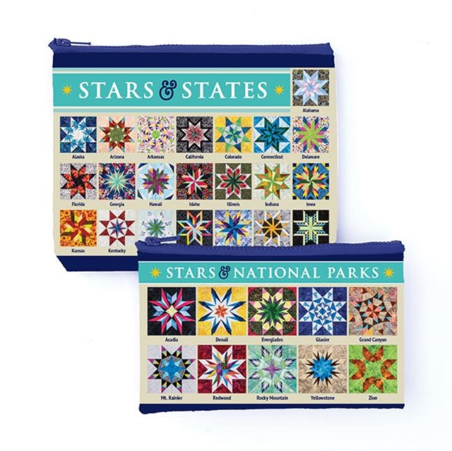 Binding: Apparel And Practical Items
Description: Stay organized while on the go! Stow your stuff in these colourful zippered eco pouches and stay organized. Made from recycled plastic the Carol Doak's Fabulous Stars & States Eco Pouch Set is tough enough to handle sharp quilting sewing and art tools.