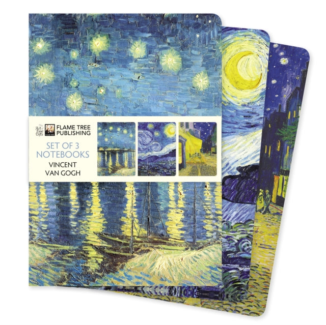 Binding: Notebooks, Journals, And Diaries
Description: A collection of three A 5 foiled notebooks with alternating lined and blank pages. Each notebook has a different beautiful design from Vincent van Gogh: Starry Night over the Rh ne Starry Night and Cafe Terrace.