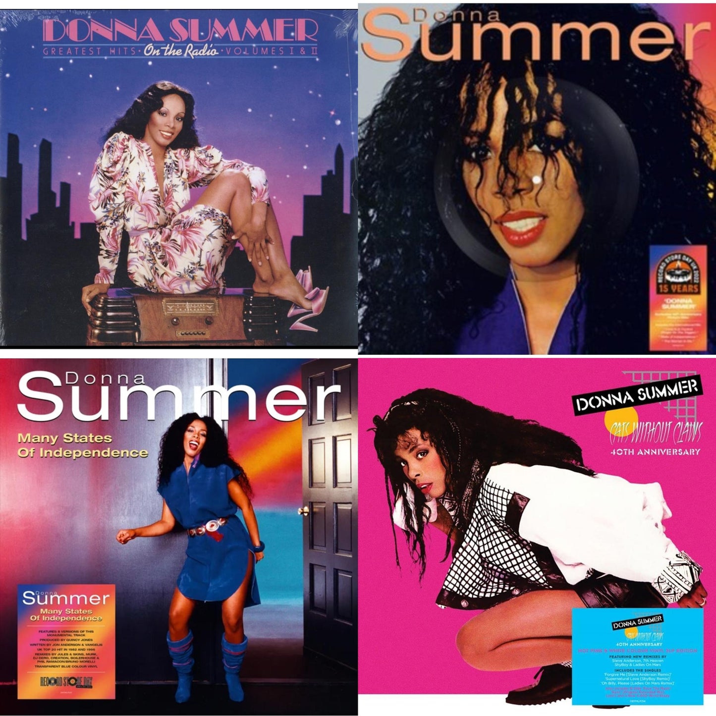 On The Radio: Greatest Hits Vol. I & Ii (2LP/1 Pink 1 Lavender) & Donna Summer (40Th Anniversary/Picture Disc) & Many States Of Independence (Color LP Vinyl) & Cats Without Claws (140G/Pink & White Vinyl/2LP) (40Th Anniversary)