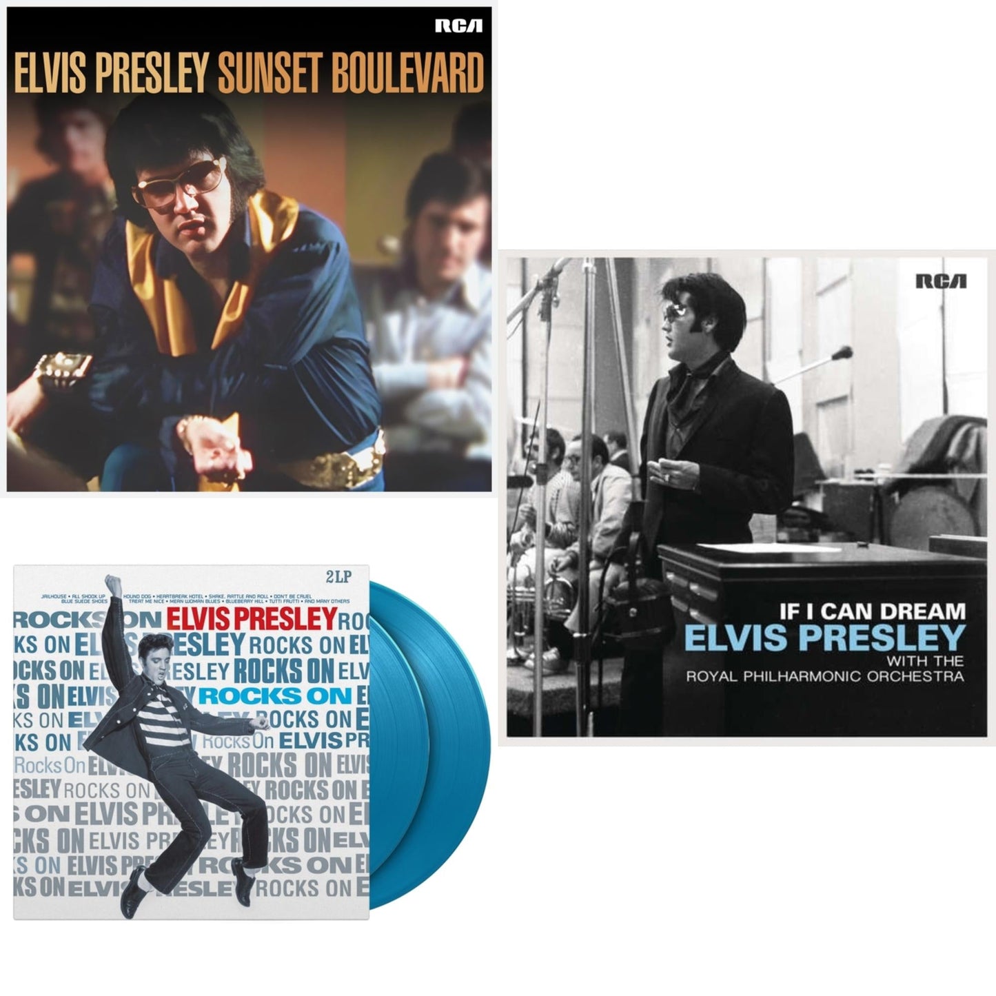 Sunset Boulevard (2LP) & Rocks On (2LP/180G/Solid Blue Vinyl) & If I Can Dream: Elvis Presley With The Royal Philharmonic Orchestra (2LP/180G)