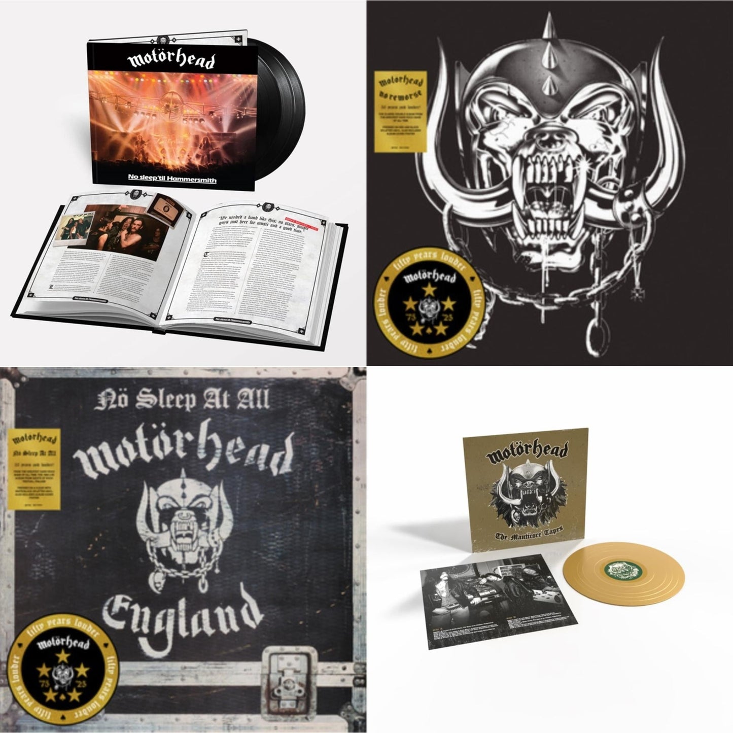 No Sleep 'Til Hammersmith (X) (3LP) & No Remorse (50Th Anniversary) (Red/Black Splatter Vinyl/2LP) & No Sleep At All (50Th Anniversary) (Clear/Black-White Splatter LP Vinyl) & Manticore Tapes (Gold LP Vinyl)
