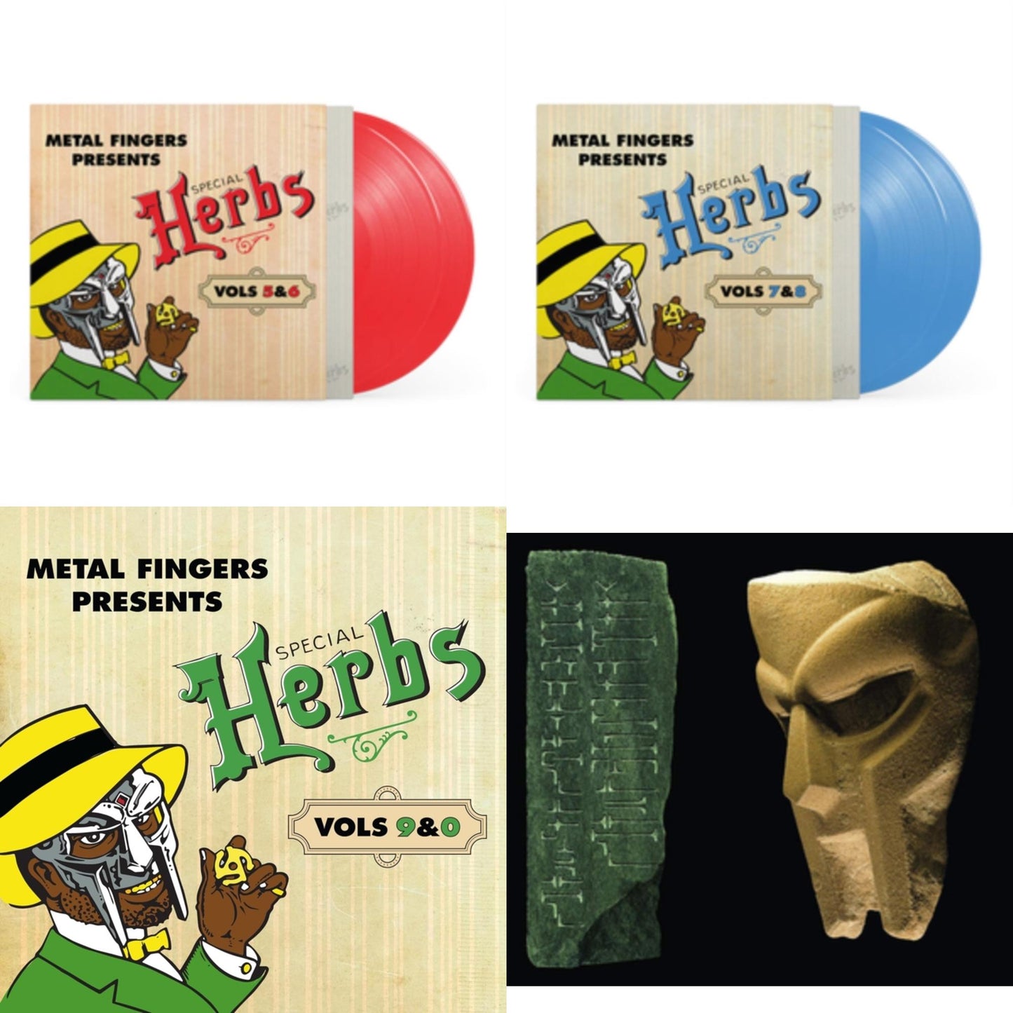 Metal Fingers Presents: Special Herbs Vol. 5 & 6 (2LP/Apple Red Vinyl) & Metal Fingers Presents: Special Herbs Vol. 7 & 8 (2LP/Sly Blue Vinyl) & Metal Fingers Presents: Special Herbs Vol. 9 & 0 (2LP/Evergreen Vinyl) & Born Like This (2LP)
