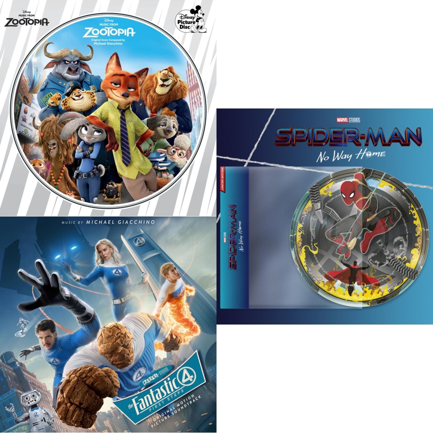 Music From Zootopia (Picture Disc) & Fantastic Four: First Steps (Ost) (Blue Marble/Orange Marble Vinyl/2LP) & Spider-Man: No Way Home Ost (Picture Disc LP Vinyl)