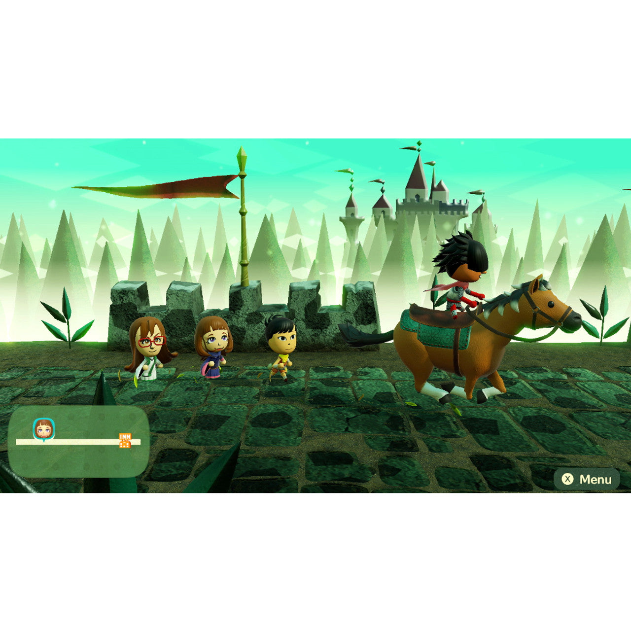 This is brand new.Star in your own adventure alongside…anyone!
Choose Mii™ characters to cast as allies and enemies as you venture forth to bring down the face-stealing Dark Lord. Any Mii character you create can be used, and you can also add wigs and makeup to give your characters more…character.
