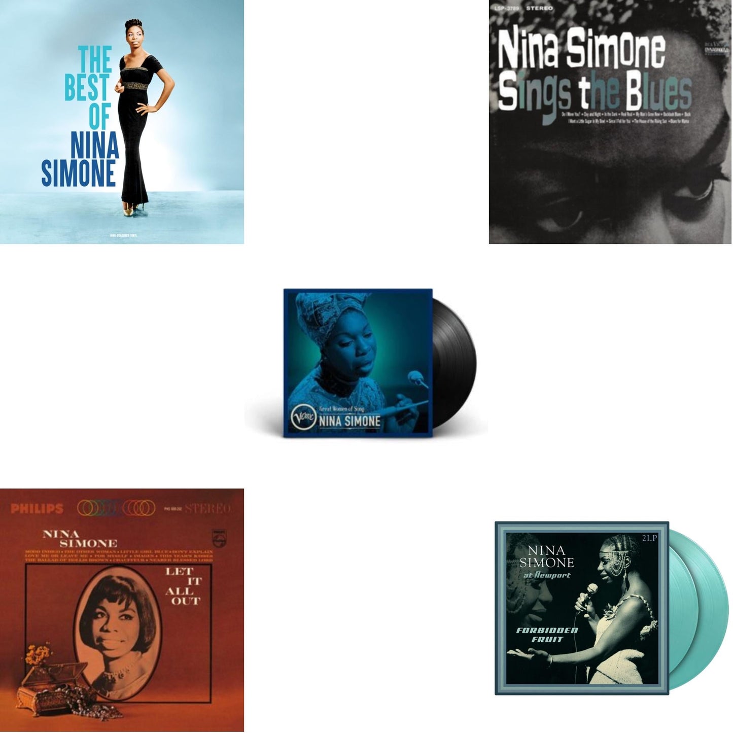 Best Of (Coloured LP Vinyl) & Let It All Out & Great Women Of Song: Nina Simone & Sings The Blues (180G) & At Newport / Forbidden Fruit (2LP/180G/Solid Turquiose Vinyl)