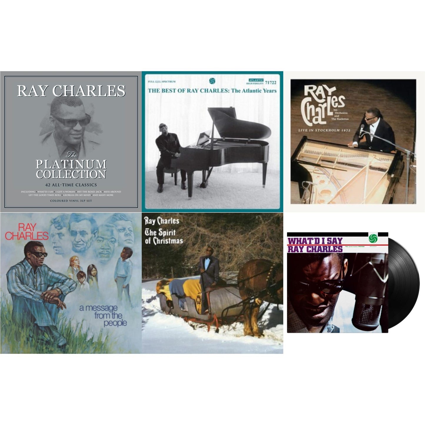 Platinum Collection (White LP Vinyl) & Best Of Ray Charles: The Atlantic Years (2LP/White Vinyl) & Live In Stockholm 1972 (140G) & Message From The People (140G) & Spirit Of Christmas & What'd I Say (180G)