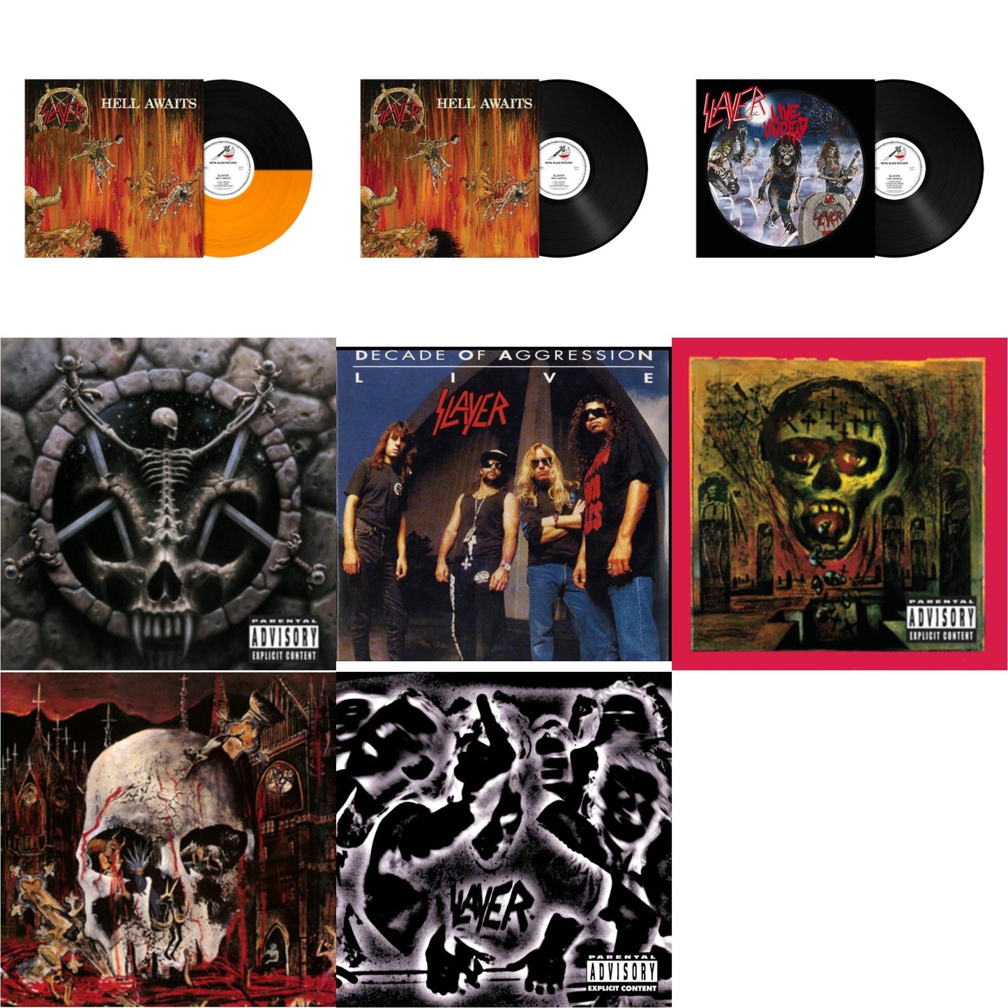 Hell Awaits (Transparent Orange & Black Split LP Vinyl) & Hell Awaits (180G) & Live Undead (180G) & Divine Intervention & Live: Decade Of Aggression & Seasons In Abyss & South Of Heaven & Undisputed Attitude