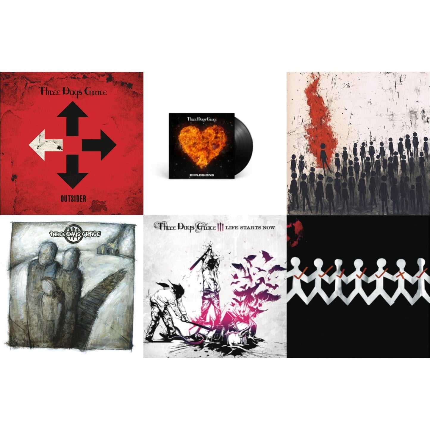 Outsider (140G/Dl Card) & Explosions (140G) & Alienation (X) & Three Days Grace (150G) & Life Starts Now (150G) & One-X (150G)