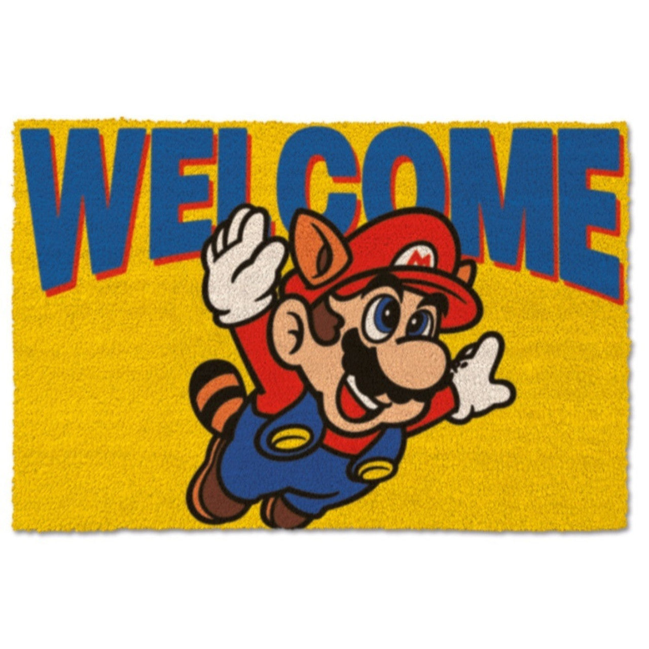 This is brand new.Greet your guests with the cheerful spirit of the Mushroom Kingdom with this full-size Super Mario "Welcome" Door Mat. Featuring the iconic Raccoon Mario, this mat isn't just practical, it's a statement piece for any Nintendo enthusiast's home.