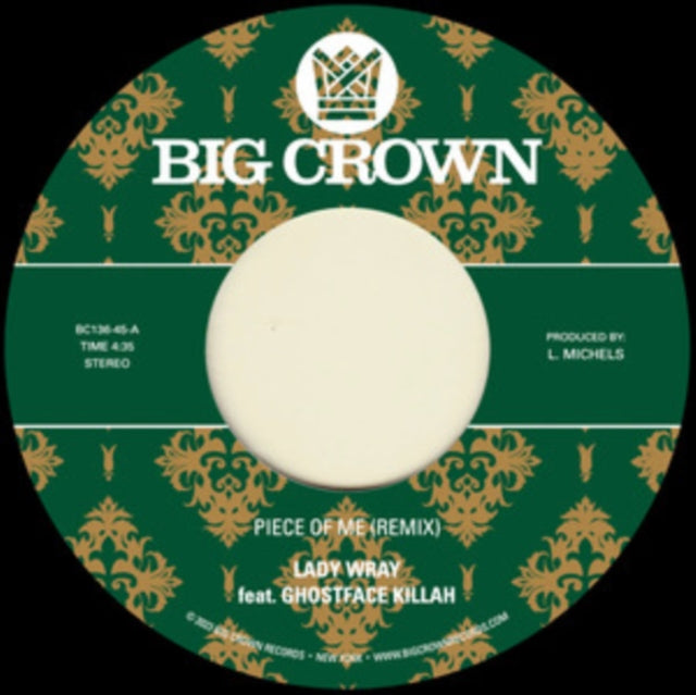 Product Image : This 7 inch Vinyl is brand new.<br>Format: 7 inch Vinyl<br>This item's title is: Piece Of Me (Feat. Ghostface Killah) B/W Joy & Pain (Pete Rock Remix)<br>Artist: Lady Wray & Pete Rock<br>Label: BIG CROWN RECORDS<br>Barcode: 349223013610<br>Release Date: 3/24/2023