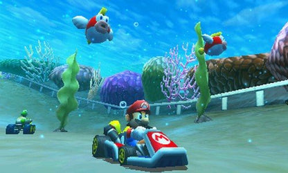 This is brand new.The newest installment of the fan-favorite Mario Kart franchise brings Mushroom Kingdom racing fun into glorious 3D. For the first time, drivers explore new competitive kart possibilities, such as soaring through the skies or plunging to the depths of the sea.