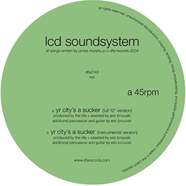 This LP Vinyl is brand new.Format: LP VinylMusic Style: New WaveThis item's title is: Yr City's A SuckerArtist: Lcd SoundsystemLabel: DFABarcode: 829732214314Release Date: 11/13/2015