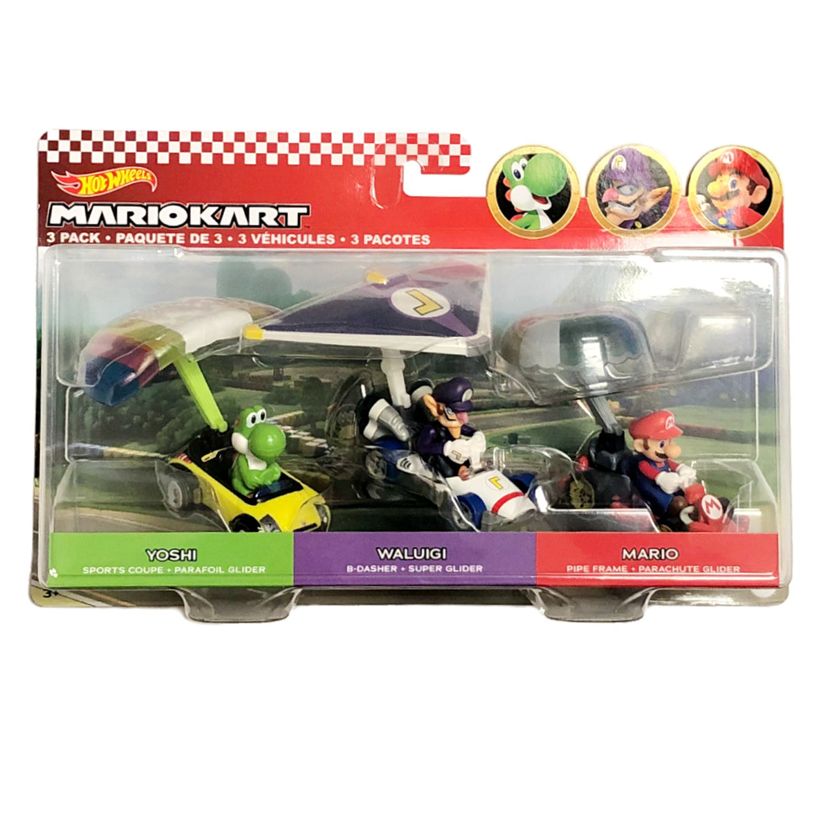 This is brand new.Fans can find three Super Mario character cars together to speed off for racing and stunting madness! Each Hot Wheels® Super Mario Character Car 3-Pack features a set of three 1:64 scale vehicles reimagined as fan-favorite characters from the iconic video game.