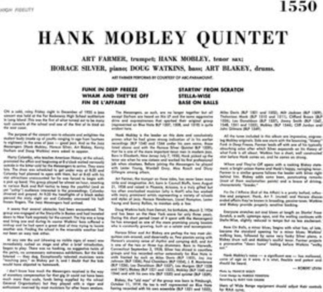 Product Image : This LP Vinyl is brand new.<br>Format: LP Vinyl<br>Music Style: Hard Bop<br>This item's title is: Hank Mobley Quintet<br>Artist: Hank Mobley<br>Label: L.M.I.R<br>Barcode: 3700477835538<br>Release Date: 4/14/2023