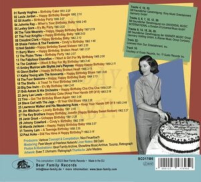 Product Image : This CD is brand new.<br>Format: CD<br>Music Style: Jump Blues<br>This item's title is: Happy Birthday, Baby! 32 (Un-) Happy Tunes For Your Birthday Party<br>Artist: Various Artists<br>Label: BEAR FAMILY RECORDS<br>Barcode: 4000127176950<br>Release Date: 2/3/2023