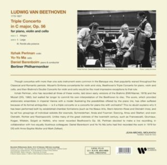 This LP Vinyl is brand new.Format: LP VinylMusic Style: ClassicalThis item's title is: Beethoven: Triple ConcertoArtist: Itzhak PerlmanLabel: Warner ClassicsBarcode: 5054197816093Release Date: 8/9/2024