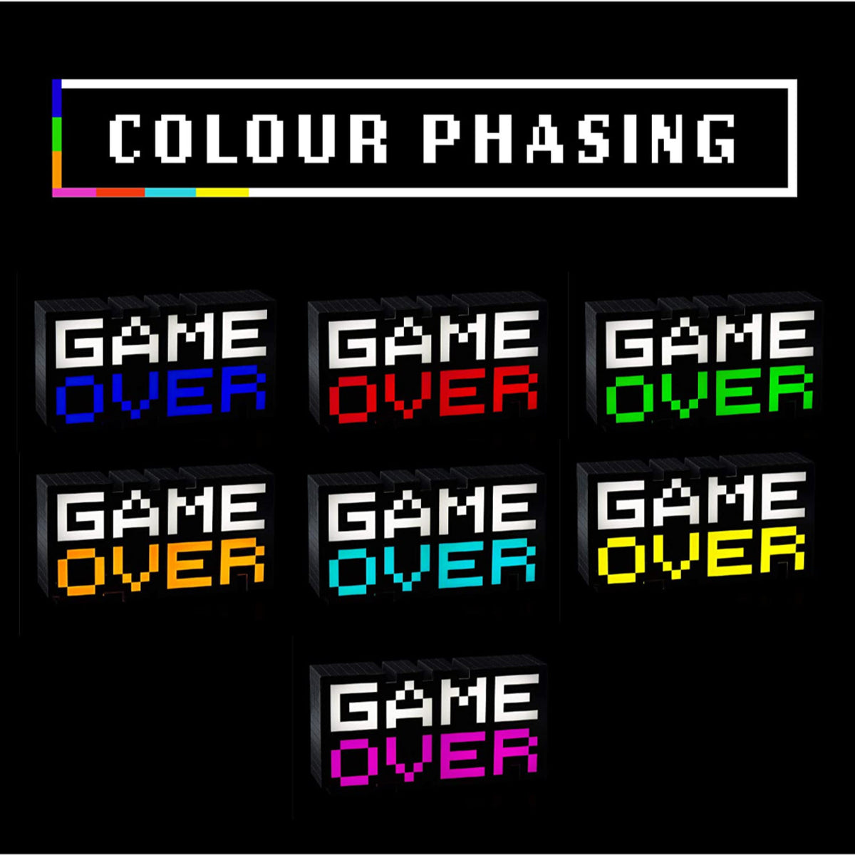 This is brand new.GAME OVER: Fans of vintage video games will love this light! Featuring the words “game over,” this light recalls back to gaming in the past.