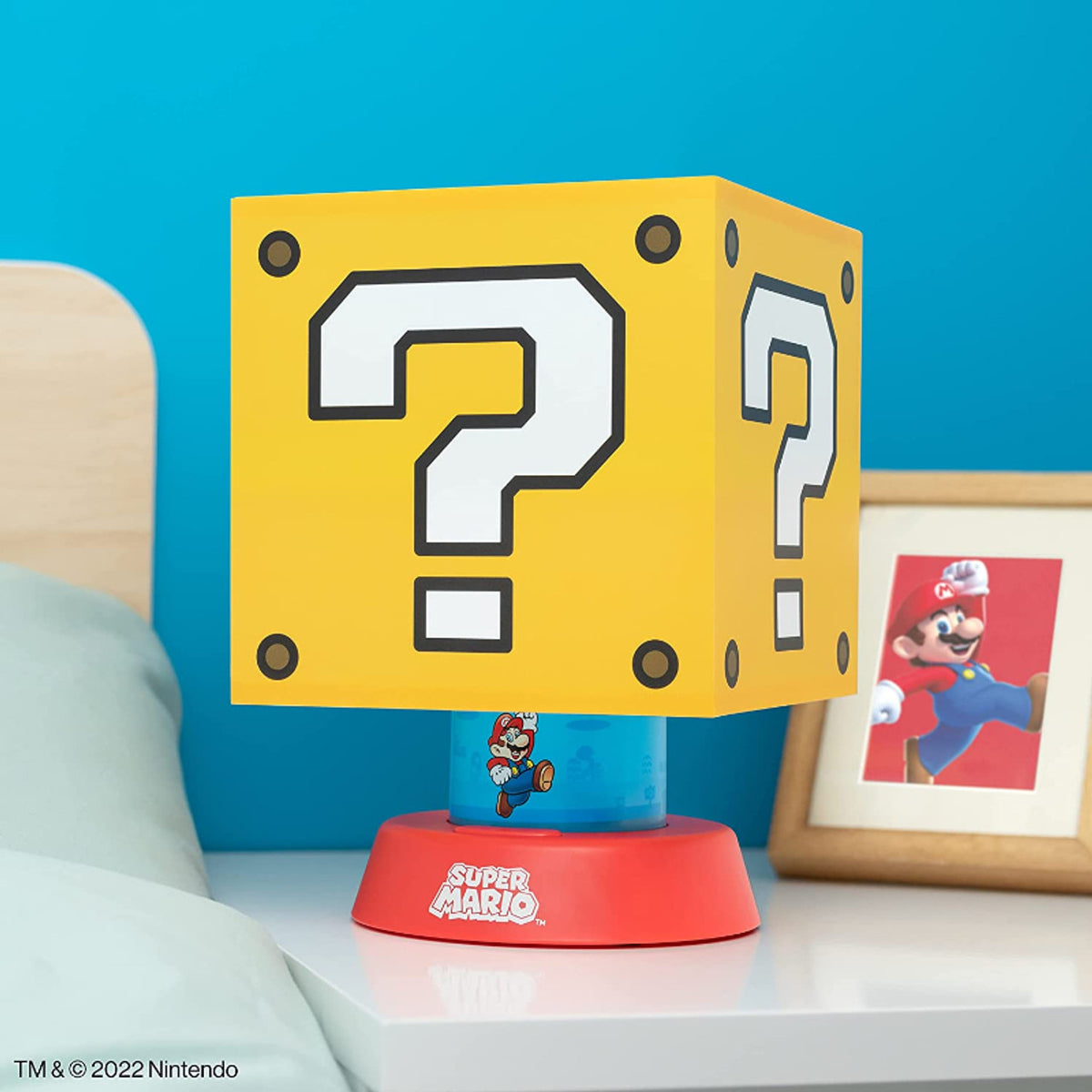 This is brand new.Super Mario Icon lamp: The Super Mario Icon Lamp can light up your space with its glowing Question Block and Mario who is underneath.