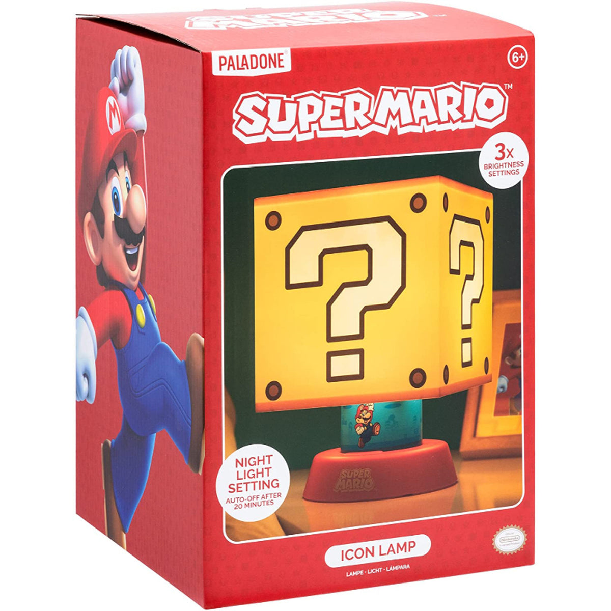 This is brand new.Super Mario Icon lamp: The Super Mario Icon Lamp can light up your space with its glowing Question Block and Mario who is underneath.
