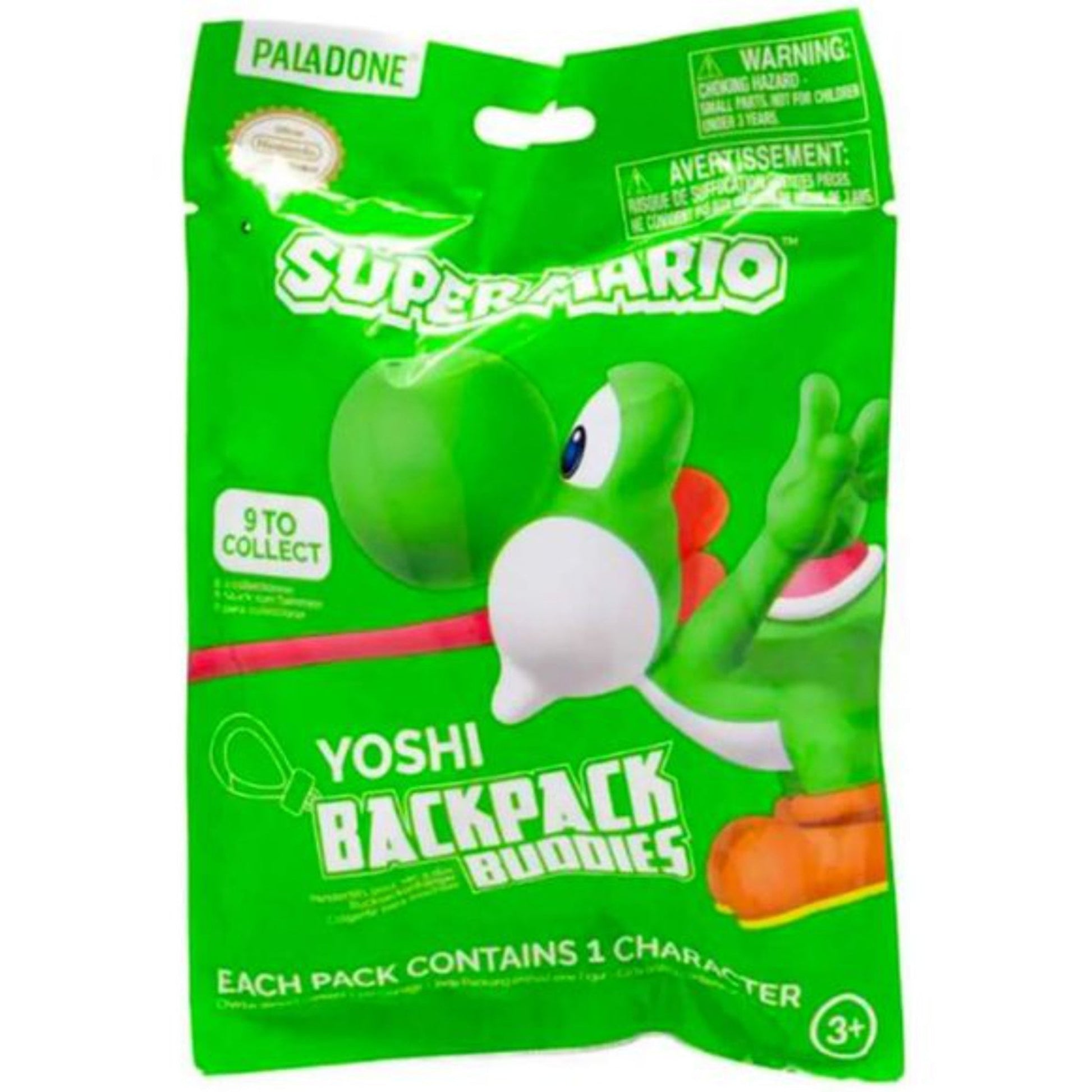 This is brand new.Celebrate everyone's favorite dino sidekick with these Yoshi Backpack Buddies! Each blind bag includes one of nine colorful Yoshi figures, from classic green to rare hues like black and pink. Perfect for backpacks, keychains, or collectors looking to assemble the full rainbow of Yoshis.
