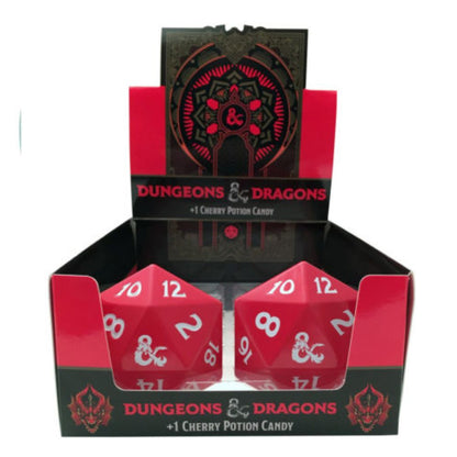 This is brand new.Roll for sweetness with the "Dungeons & Dragons: D20 Cherry Potion Candy!" This enchanting set includes 12 D20-shaped tins, each filled with delicious cherry-flavored candies that are sure to cast a spell on your taste buds.