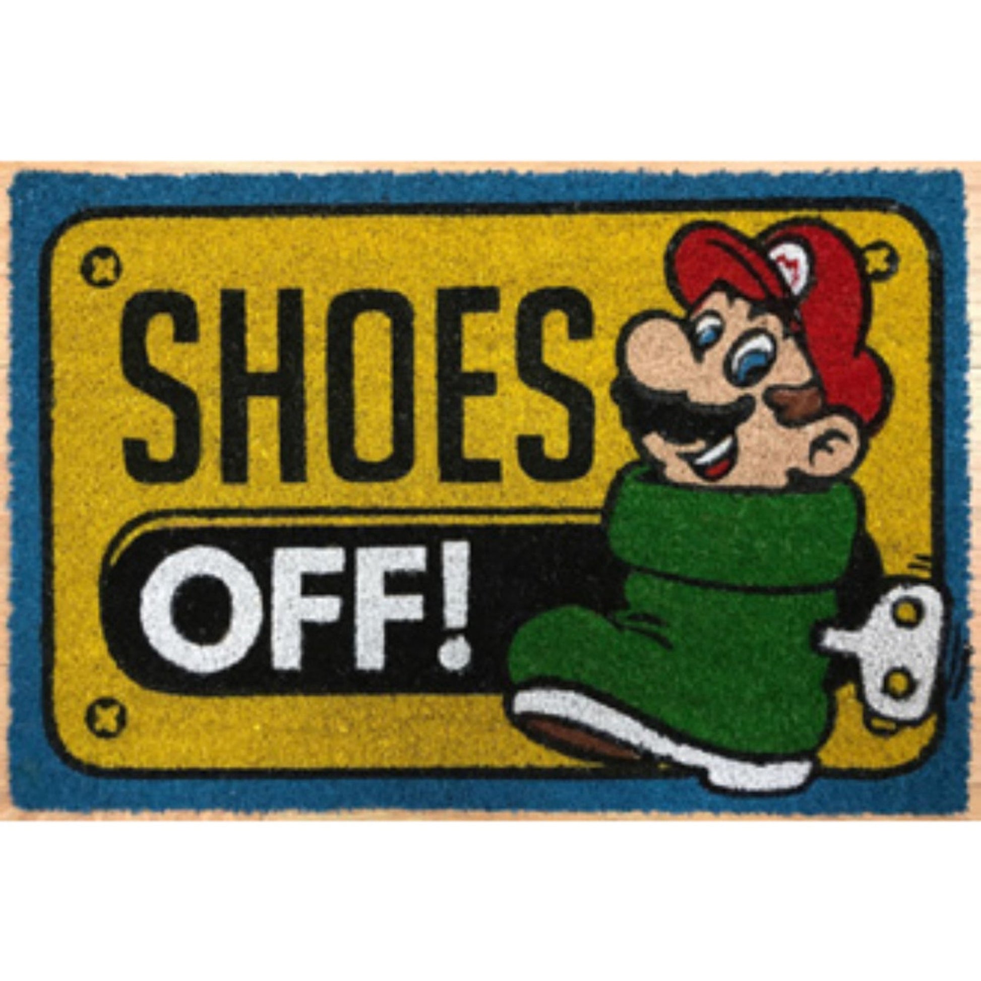 This is brand new.Full size door mat! 29.25 x 17.25 x 1This item's title is: Door Mat: Nintendo - Super Mario Shoes OffBarcode: 638211211573This was released: 2018