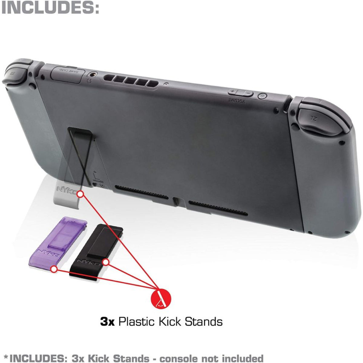 This is brand new.Customize your Nintendo Switch with Kick Stand Multi Pak from Nyko. Kick Stand Multi Pak includes 3 different colored replacement kick stands and an additional Micro-SD card can be stored inside of them. Installation of the kick stand is simple and snaps right into place - no tools required.