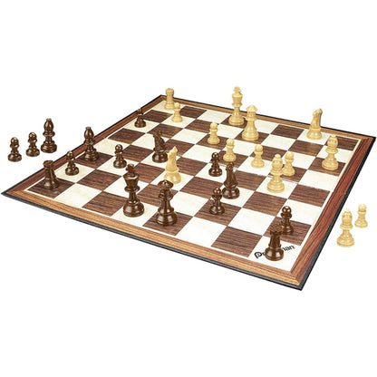 This is brand new.This is the perfect chess set to add to your family game collection. This set includes a folding chess board and full-size Staunton chess pieces, which features a 2.5" King. For 2 players, ages 8 and up.