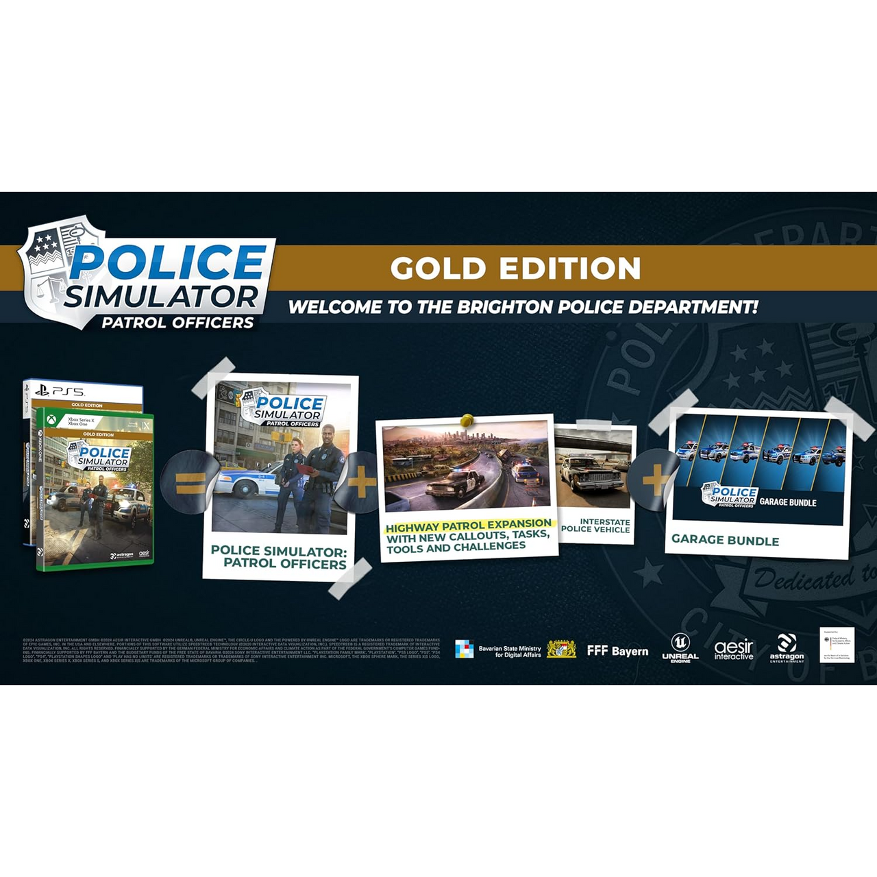 This is brand new.Welcome to the Brighton Police Department! Enjoy a comprehensive experience with the Gold Edition! This includes the main game, the brand-new Highway Patrol Expansion, and the Garage Bundle containing all previously published car DLCs.