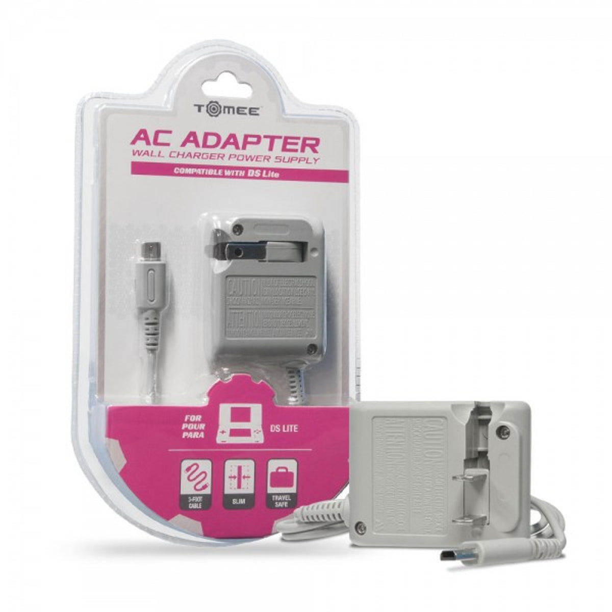 This is brand new.The Tomee AC Adapter for DS Lite replaces any broken or lost AC adapter for the Nintendo DS Lite. Its fold away plug allows easy transport, and its auto voltage input lets you use the AC adapter worldwide.