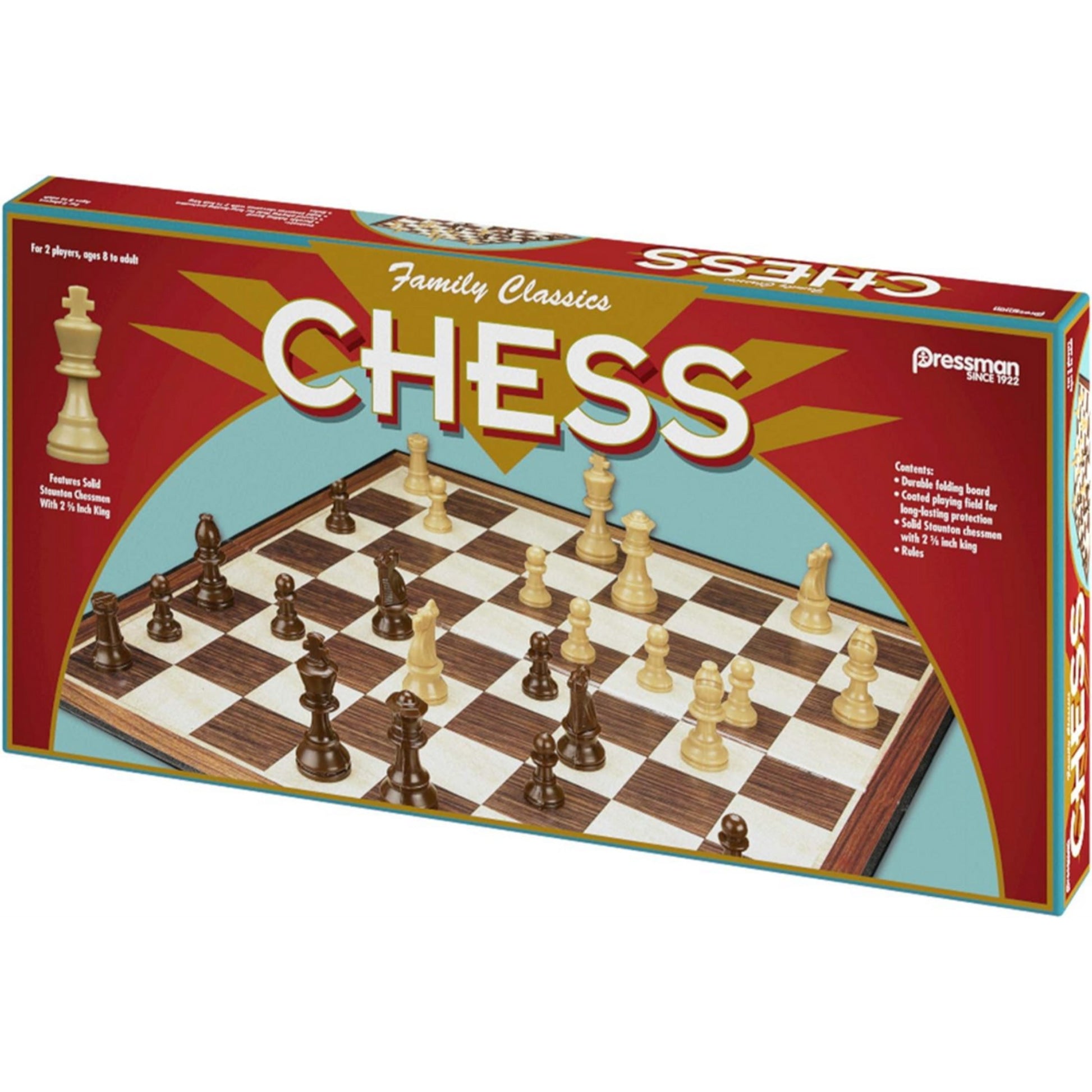 This is brand new.This is the perfect chess set to add to your family game collection. This set includes a folding chess board and full-size Staunton chess pieces, which features a 2.5" King. For 2 players, ages 8 and up.
