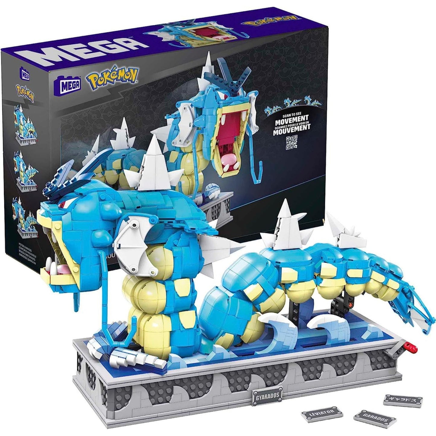 This is brand new.Build a detailed and elaborate Gyarados with this fully mechanized building set, which is mounted on a display and features animated movements like an opening mouth, flapping tail and pivoting neck when the toy is activated by a hand-turned crank.