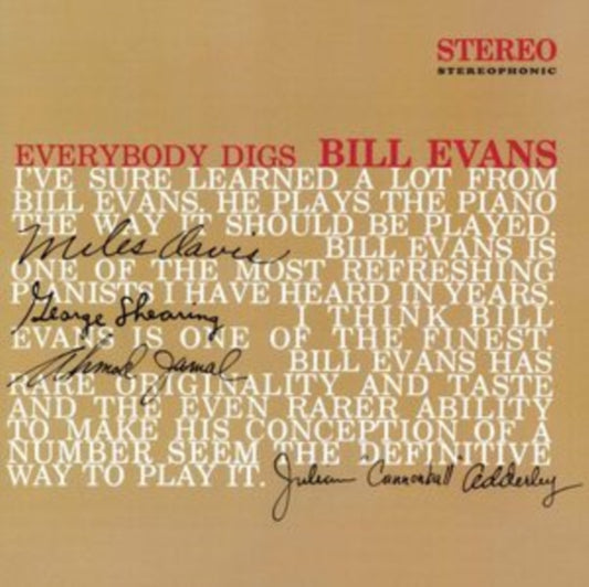 This LP Vinyl is brand new.Format: LP VinylThis item's title is: Everybody Digs Bill Evans (Limited/Solid Red LP Vinyl/180G/Dmm)Artist: Bill EvansLabel: WaxTime In ColorBarcode: 8436559465373Release Date: 10/1/2018