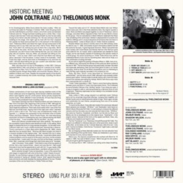 This LP Vinyl is brand new.Format: LP VinylMusic Style: BopThis item's title is: Historic Meeting John Coltrane & Thelonious Monk (180G/Virgin LP Vinyl Pressing For Super Fidelity)Artist: Thelonious With John Coltrane MonkLabel: JAZZ WAXBarcode: 8436559466165Release Date: 4/12/2019