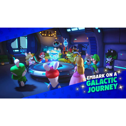 This is brand new.Team up with Mario, Luigi, Princess Peach, Rabbid Peach, Rabbid Luigi, and their friends on a galactic journey to defeat a malevolent entity and save your Spark companions.