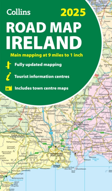Binding: Visual And Mapping
Description: Explore Ireland with easy - to - read mapping from Collins. Full - colour map of Ireland at 9 miles to 1 inch (1:570,240) with clear detailed road network and counties and new administrative areas shown in colour.