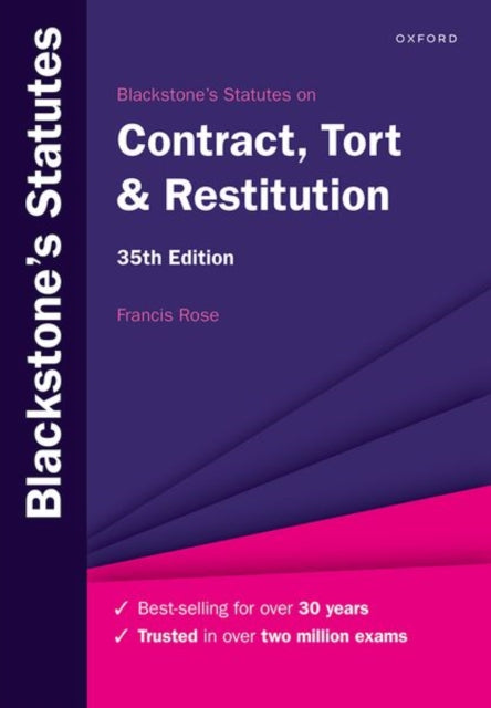 Binding: Paperback
Description: Unsurpassed in authority reliability and accuracy; Blackstone's Statutes trusted by students for over 30 years. Blackstone's Statutes on Contract Tort & Restitution is edited and designed to help you succeed in your law studies.