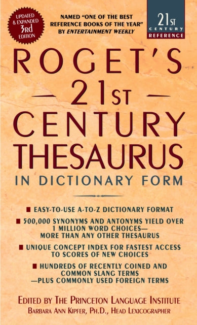 Binding: Paperback
Description: Combining scholarly authority with an awareness of today's communication demands Roget's 21st Century Thesaurus is the simple reliable way to find the perfect word for your needs.