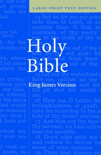 Binding: Hardcover
Description: The King James Version of 1611 has been the most widely known and quoted version of the Bible for four centuries and has shaped both Western culture and the English language. The Large - Print Bible provides the text of the King James Version in a clear large type.