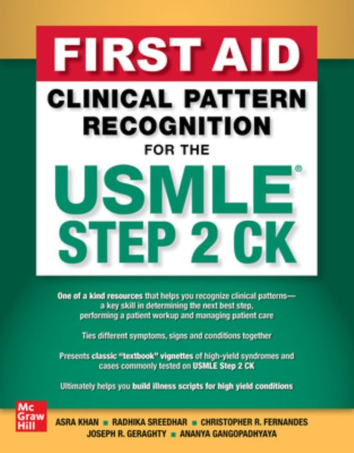 Binding: Hardcover
Description: The most trusted name in USME review just ask any student! First Aid Clinical Pattern Recognition for the Usmle Step 2 CK provides the information you need to tie clinical facts together in order to recognize patterns and build illness scripts for various high - yield conditions.