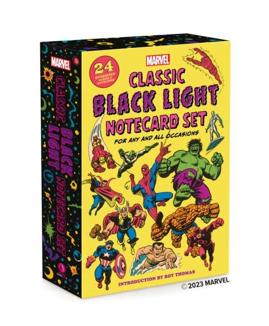Binding: Specialty Items
Description: Fans will light up with the Marvel Classic Black Light Notecard Set a deluxe collection featuring 24 black light images of celebrated Marvel Comics characters including Spider - Man Captain Marvel Thor and the Hulk illustrated by legendary artists Jack Kirby John Romita Sr.