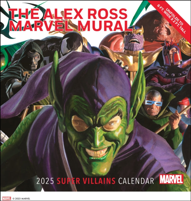 Binding: Calendars
Description: Unfolding to 6 ft. wide x 2 ft. tall this oversized wall calendar features a mural of 37 Marvel Comics Super Villains painted by renowned comics artist Alex Ross.