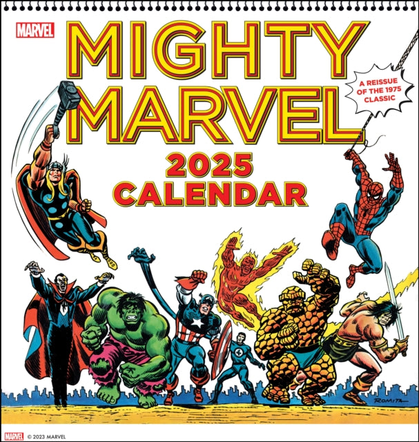Binding: Calendars
Description: Spiral - bound and printed on sturdy cardstock the Mighty Marvel 2025 Calendar is the first ever reissue of the classic 1975 calendar which featured original art by legendary Marvel Comics artists including Jack Kirby John Buscema John Romita Sr. and others.
