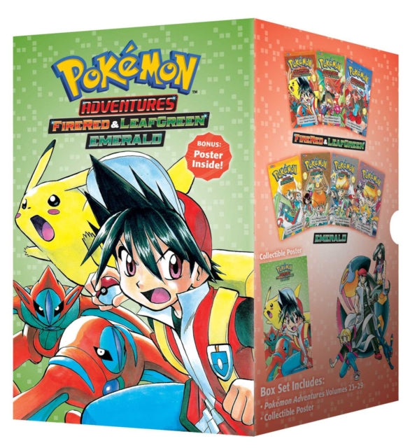 Binding: Paperback
Description: The excitement continues. Complete your Pok mon Adventures collection! This 7 - volume box set concludes the Fire Red & Leaf Green and Emerald story arcs of the Pok mon Adventures manga series.